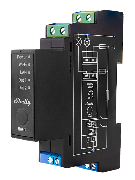 Shelly Pro 2PM — releu pe sina DIN cu 2 canale si masurare a puterii - main