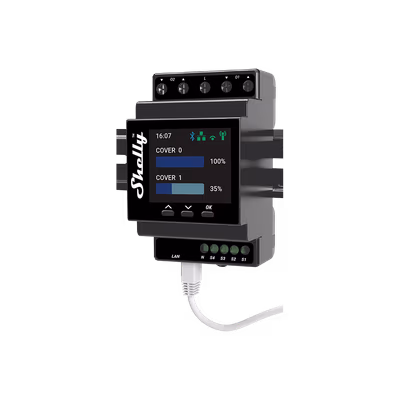Shelly Pro Dual Cover PM — controler DIN cu 2 canale pentru jaluzele - main