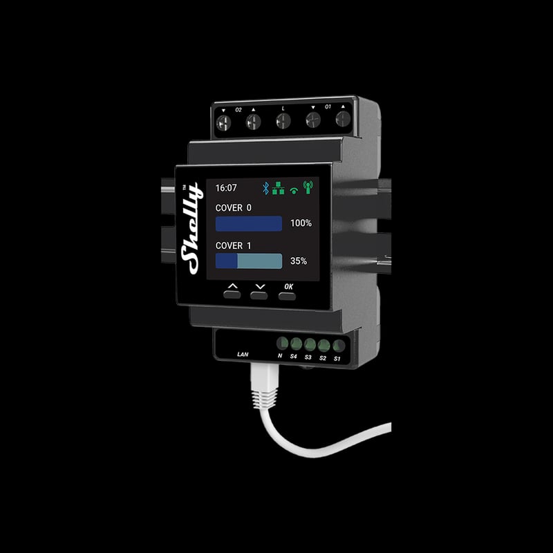 Shelly Pro Dual Cover PM — controler DIN cu 2 canale pentru jaluzele - main
