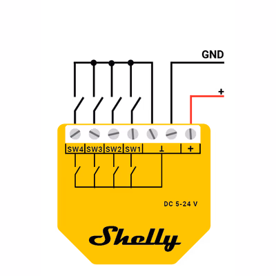 Shelly Wave i4 DC controler de scene Z-Wave cu 4 intrari - technical
