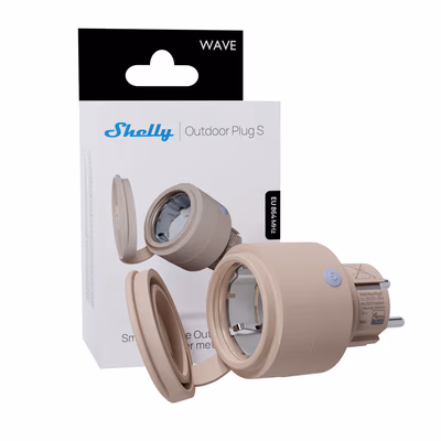 Shelly Wave Outdoor Plug S LR — priza Z-Wave de exterior IP44 cu masurare - packaging
