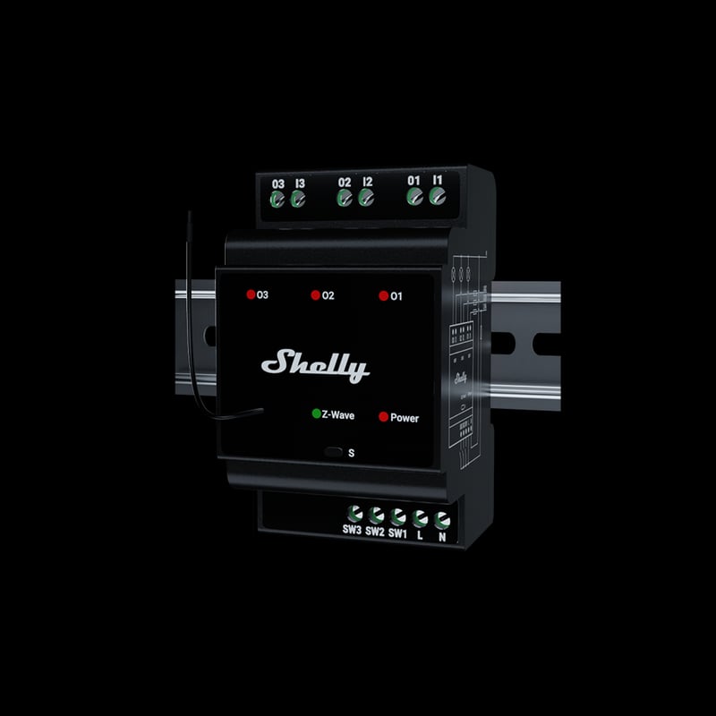Shelly Wave PRO 3 LR – releu DIN Z-Wave 3 canale 16A - main
