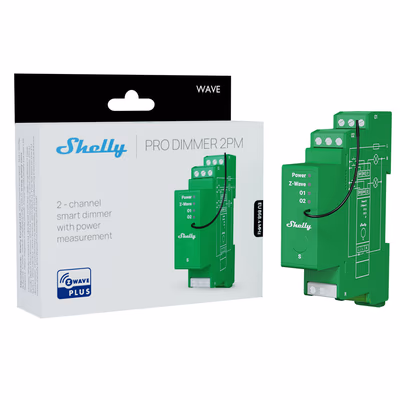 Shelly Wave Pro Dimmer 2PM Z-Wave 2 canale DIN cu masurare - packaging