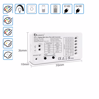 Gledopto GL-C-002P ультратонкий Zigbee 5в1 контроллер ленты 6А/канал