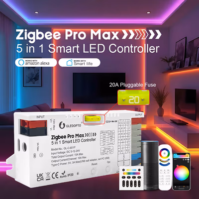 Gledopto GL-C-601P Zigbee Pro Max контроллер LED-лент 5в1 10А/канал