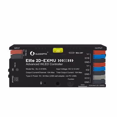 Gledopto Elite 2D-EXMU GL-C-616WL контроллер ESP32 WLED, 2 выхода + LAN