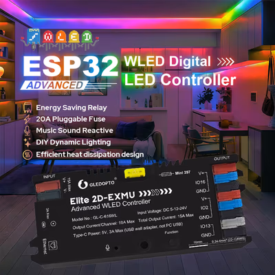 Gledopto Elite 2D-EXMU GL-C-616WL контроллер ESP32 WLED, 2 выхода + LAN