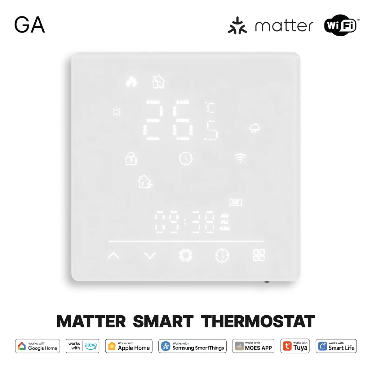 Moes WHT-S02 термостат Matter-over-WiFi для газового/водяного котла 5А белый