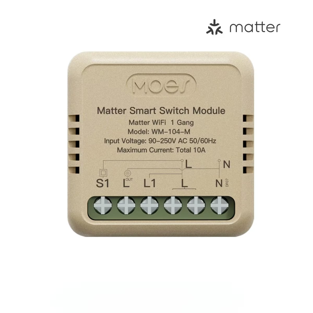 Moes MWM-104B-MS реле-модуль Matter поверх Wi-Fi на 2 канала 10 А, без хаба