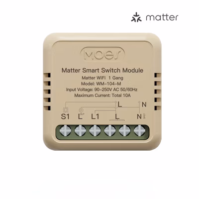 Moes MWM-104B-MS modul releu Matter peste Wi-Fi 2 canale 10 A, fără hub - main