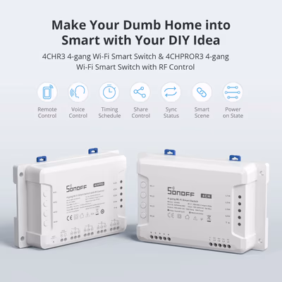 Sonoff 4CHR3 Wi-Fi реле на 4 канала для DIN-рейки