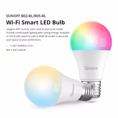 Sonoff B05-BL-A60 умная Wi-Fi лампа RGBCW E27 9 Вт 806 лм