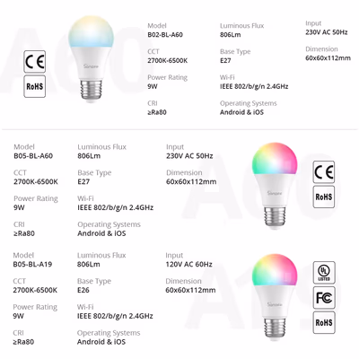Sonoff B05-BL-A60 умная Wi-Fi лампа RGBCW E27 9 Вт 806 лм