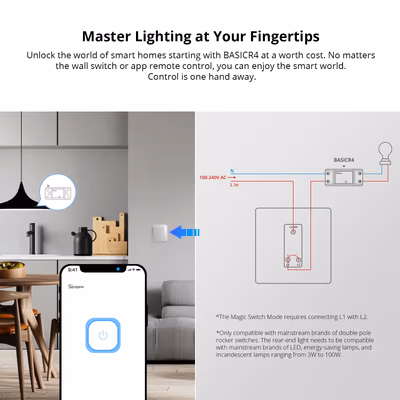 Sonoff BASICR4 Wi-Fi реле 10 А с Magic Switch Mode