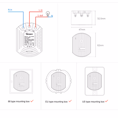 Sonoff D1 variator Wi-Fi cu telecomandă RF RM433 pentru becuri dimabile - technical