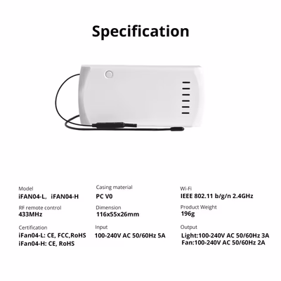 Sonoff iFan04-H Wi-Fi контроллер потолочного вентилятора и света