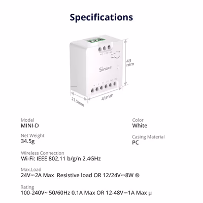 Sonoff MINI-D умное реле с сухим контактом Matter over Wi-Fi