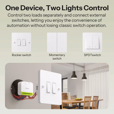 Sonoff MINI-ZB2GS Mini Duo двухканальное Zigbee 3.0 реле в подрозетник
