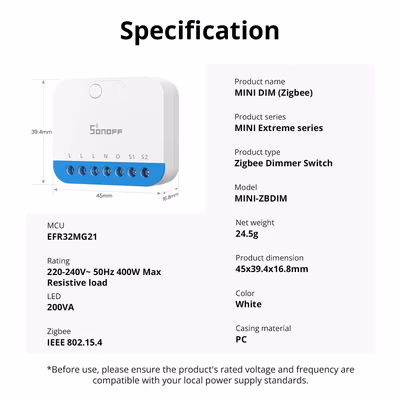 SONOFF-MINI-ZBDIM - specs