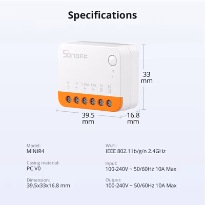 Sonoff MINIR4 Extreme Wi-Fi реле-модуль 10 А для умного света