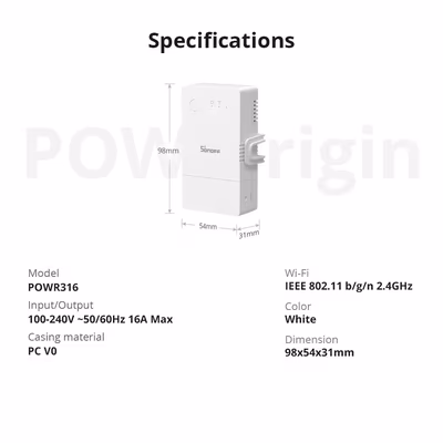 Sonoff POW Origin POWR316 Wi-Fi реле 16 А с учётом электроэнергии