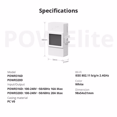Sonoff POW Elite POWR316D Wi-Fi реле 16 А с энергомониторингом и LCD-экраном