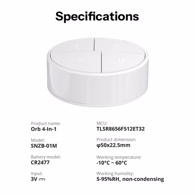 Sonoff Orb 4-In-1 SNZB-01M buton inteligent de scene Zigbee, 4 taste - specs