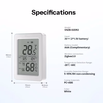 Sonoff AirGuard TH SNZB-02DR2 Zigbee датчик температуры и влажности LCD 3,6″