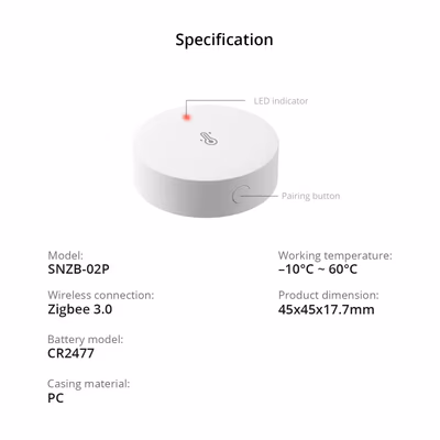 Sonoff SNZB-02P senzor Zigbee de temperatură și umiditate - specs