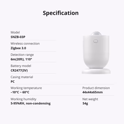 Sonoff SNZB-03P Zigbee датчик движения PIR с оценкой освещённости