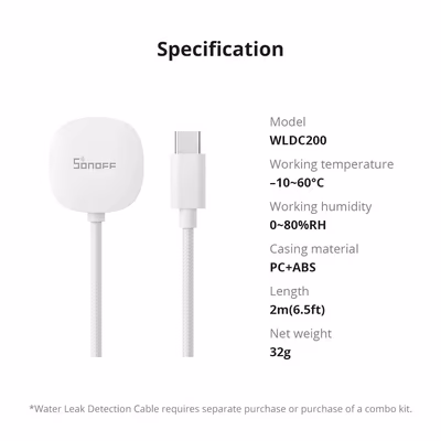 Sonoff SNZB-05P Zigbee-датчик протечки воды с кабелем WLDC200 2 м