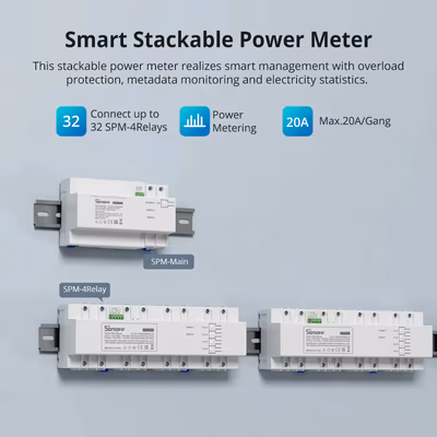 Sonoff SPM-4Relay стекируемый модуль 4 реле 20 А с учётом энергии
