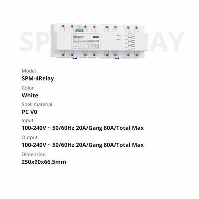 Sonoff SPM-4Relay стекируемый модуль 4 реле 20 А с учётом энергии