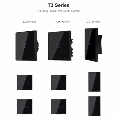Sonoff TX T3EU2C сенсорный Wi-Fi выключатель, 2 клавиши, чёрный