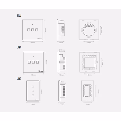 Sonoff TX T3EU2C сенсорный Wi-Fi выключатель, 2 клавиши, чёрный