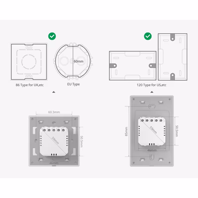 Sonoff TX Ultimate T5-2C-86 întrerupător tactil de perete, 2 canale, alb - technical