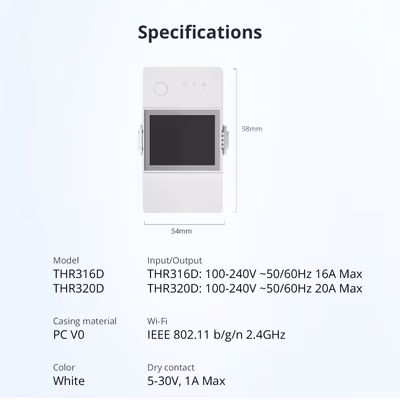 Sonoff TH Elite THR316D Wi-Fi реле-термостат 16 А с LCD-экраном