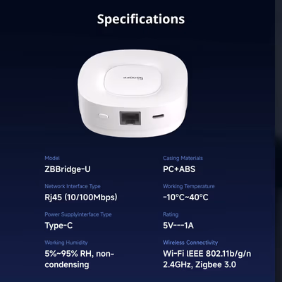 Sonoff ZBBridge-U Zigbee Bridge Ultra шлюз с Matter-мостом и Ethernet
