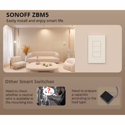 Sonoff SwitchMan ZBM5-3C Zigbee выключатель, 3 клавиши, 86×86, белый