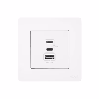 Moes Star Ring зарядка GaN 30 Вт в розетку, 2×USB-C + USB-A, белая