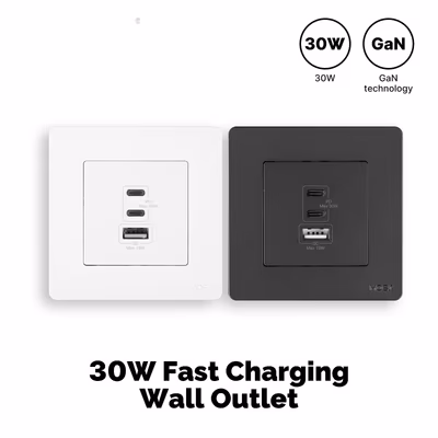 Moes Star Ring зарядка GaN 65 Вт в розетку, 2×USB-C + USB-A, серая