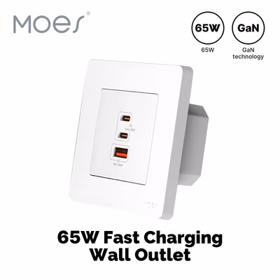 Moes Star Ring зарядка GaN 65 Вт в розетку, 2×USB-C + USB-A, белая