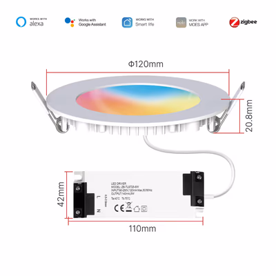 Moes ZB-TDD6 встраиваемый ZigBee-спот RGBCW 1800K-6500K, 6 Вт
