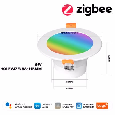 Moes ZB-TDD9 встраиваемый ZigBee-спот RGBCW 2700K-6500K, 9 Вт