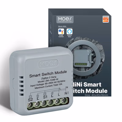 Moes ZM-104B-M-LT-MS Zigbee реле-модуль 2 канала без нуля в доза