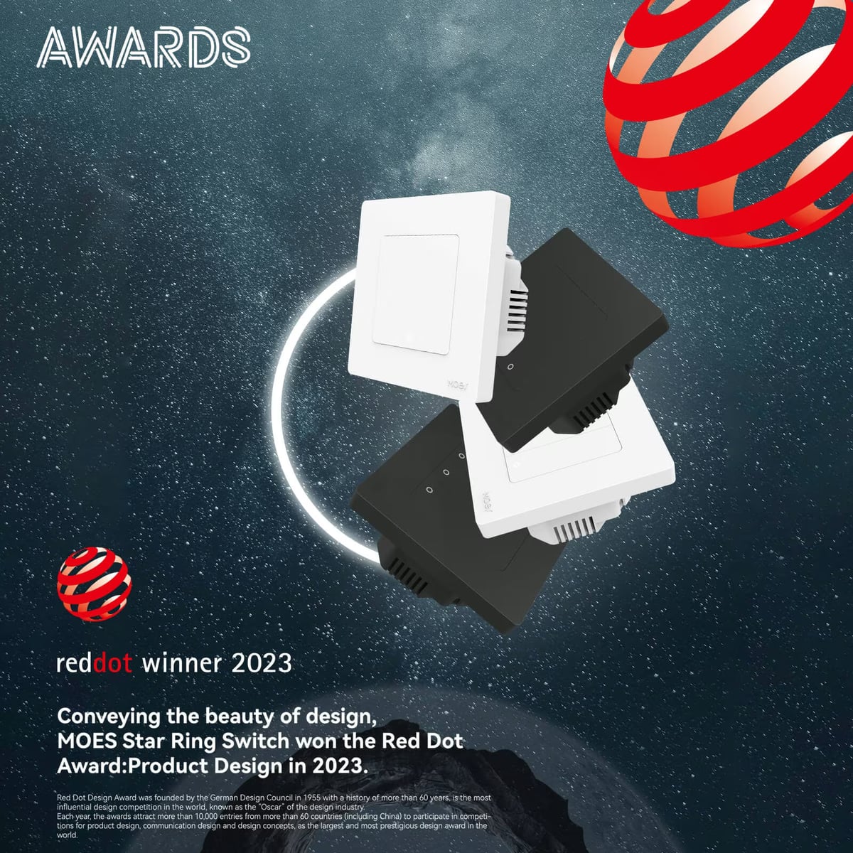 Moes Star Ring ZS-SR-EU3 Zigbee выключатель 3 клавиши, ноль опционально, серый