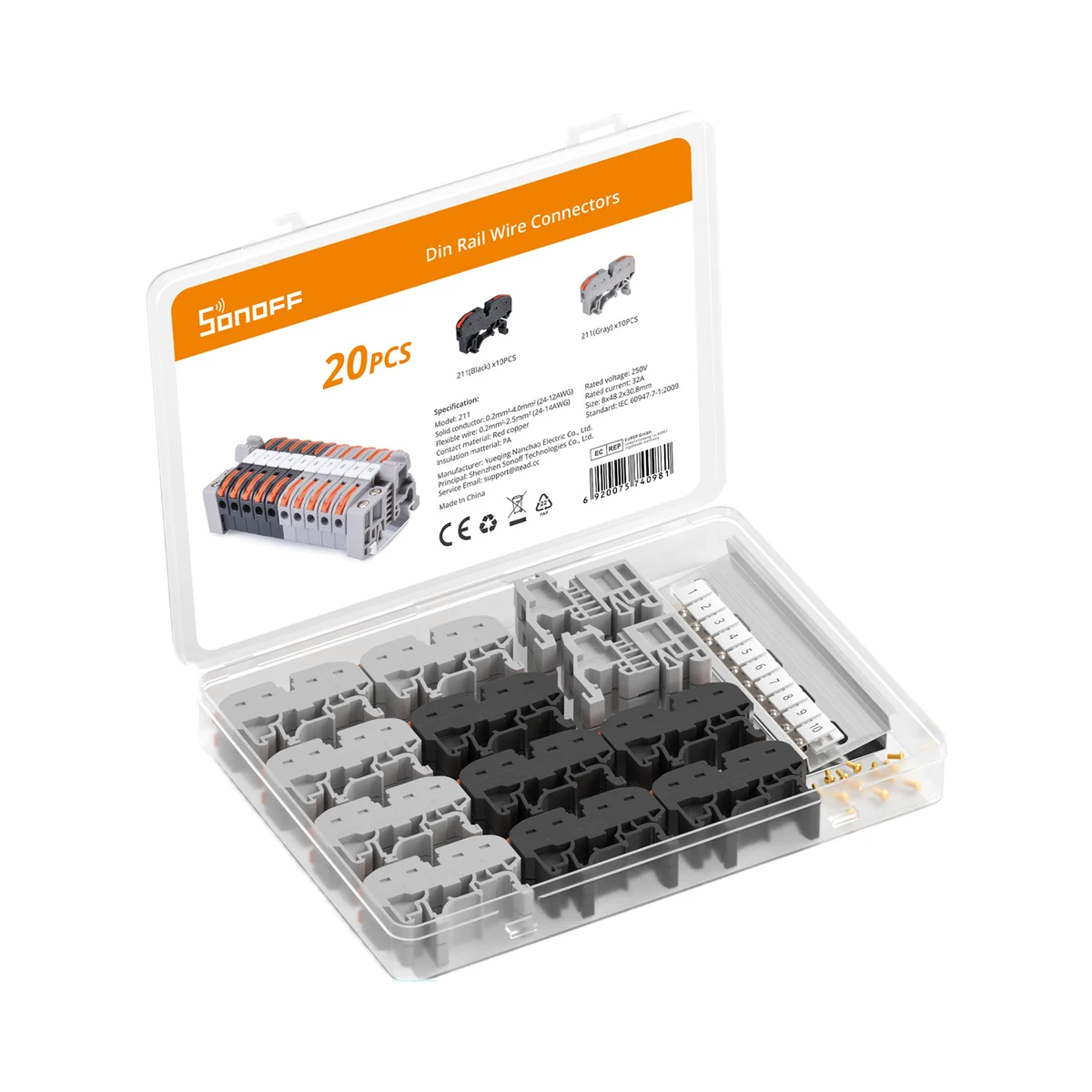 Sonoff 211 cleme pe șină DIN, set 20 buc, 32A 250V