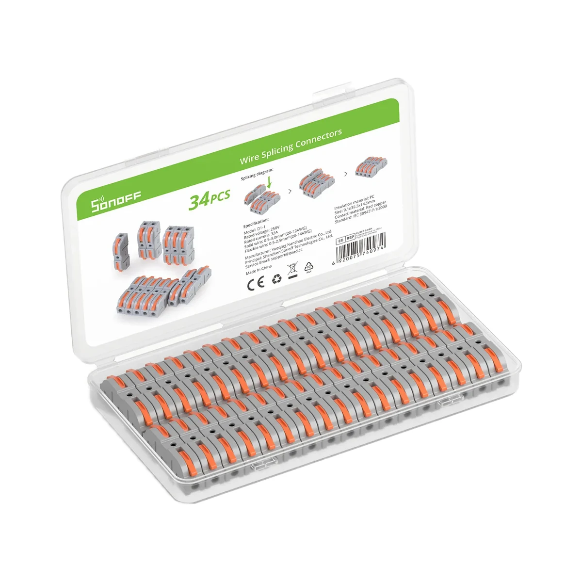 Sonoff D1-1 conectori rapizi cu manetă 32A, set 34 buc.