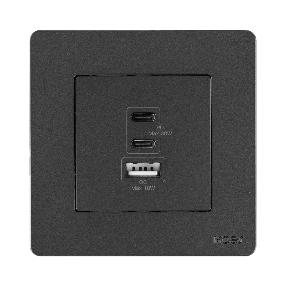Moes Star Ring PD-SR-EU-L priză USB încastrată GaN 30 W, 2×USB-C + USB-A, gri