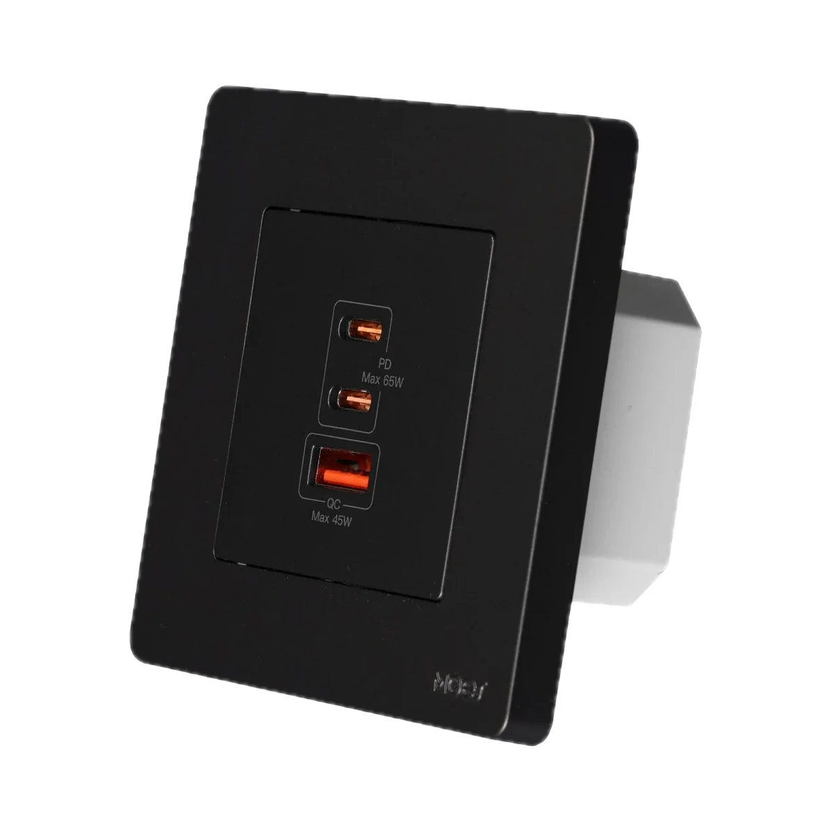 Foto de la producător (serie): Moes Star Ring priză USB încastrată GaN 65 W, 2×USB-C + USB-A, gri